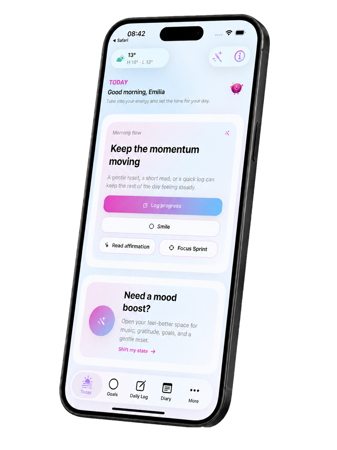 Aligned Self app shown on a phone