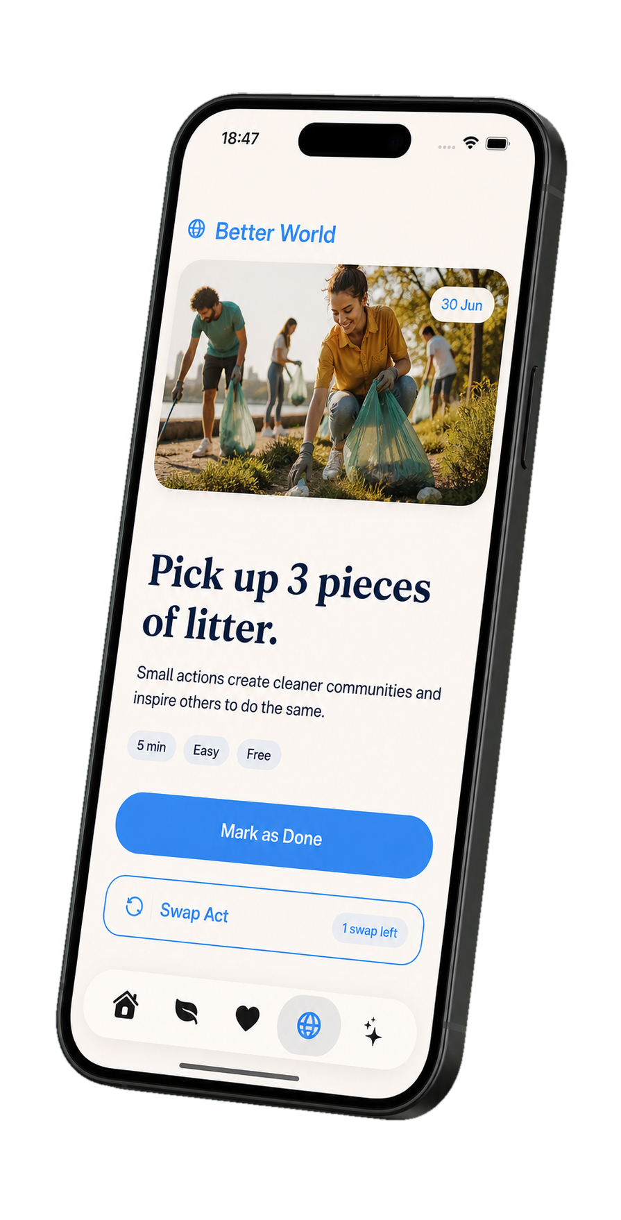 Better World Challenge app shown on a phone