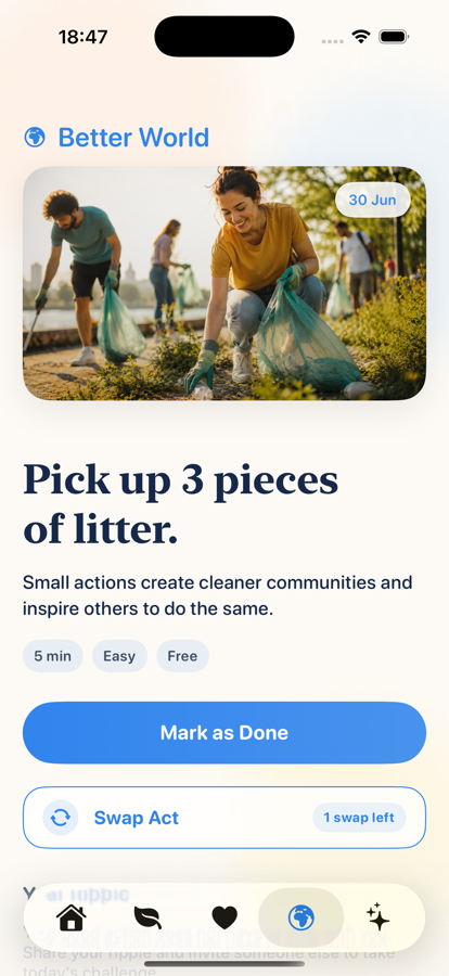 Better World challenge screen